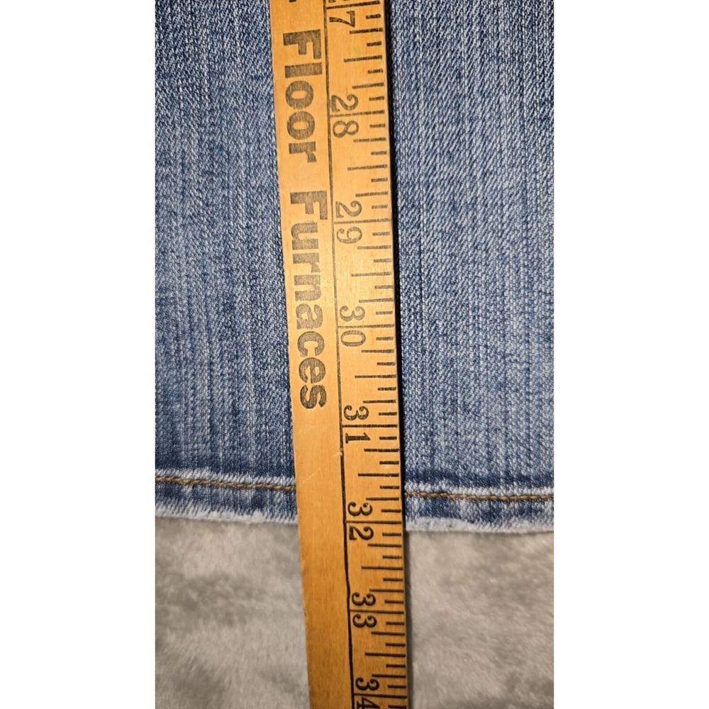 Blue 2 Flare leg Jeans Women's Low Rise Medium Wash Stretch Distressed 33 - Picture 13 of 16